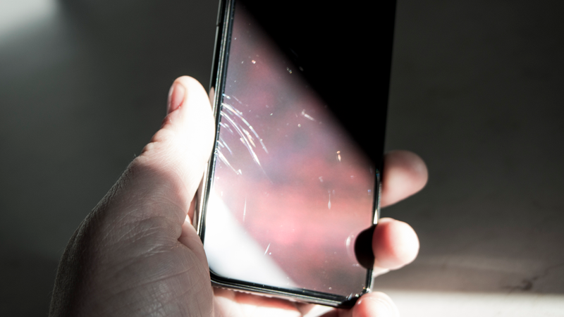 Here’s a better shot of the fan-like series of scratches that recently appeared on my phone. I can see them when the display is on.